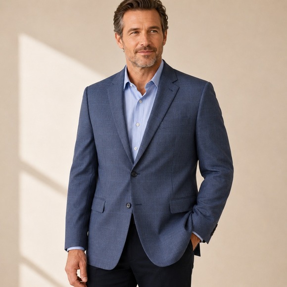 Lauren Ralph Lauren Other - Lauren Ralph Lauren 50L Wool Blazer Navy Windowpane Sport Coat 2 Button USA